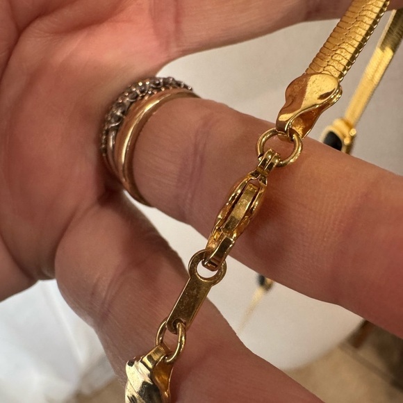 Vintage Gold Necklace w/ Black Oval Stones | 34” Long - Picture 3 of 4